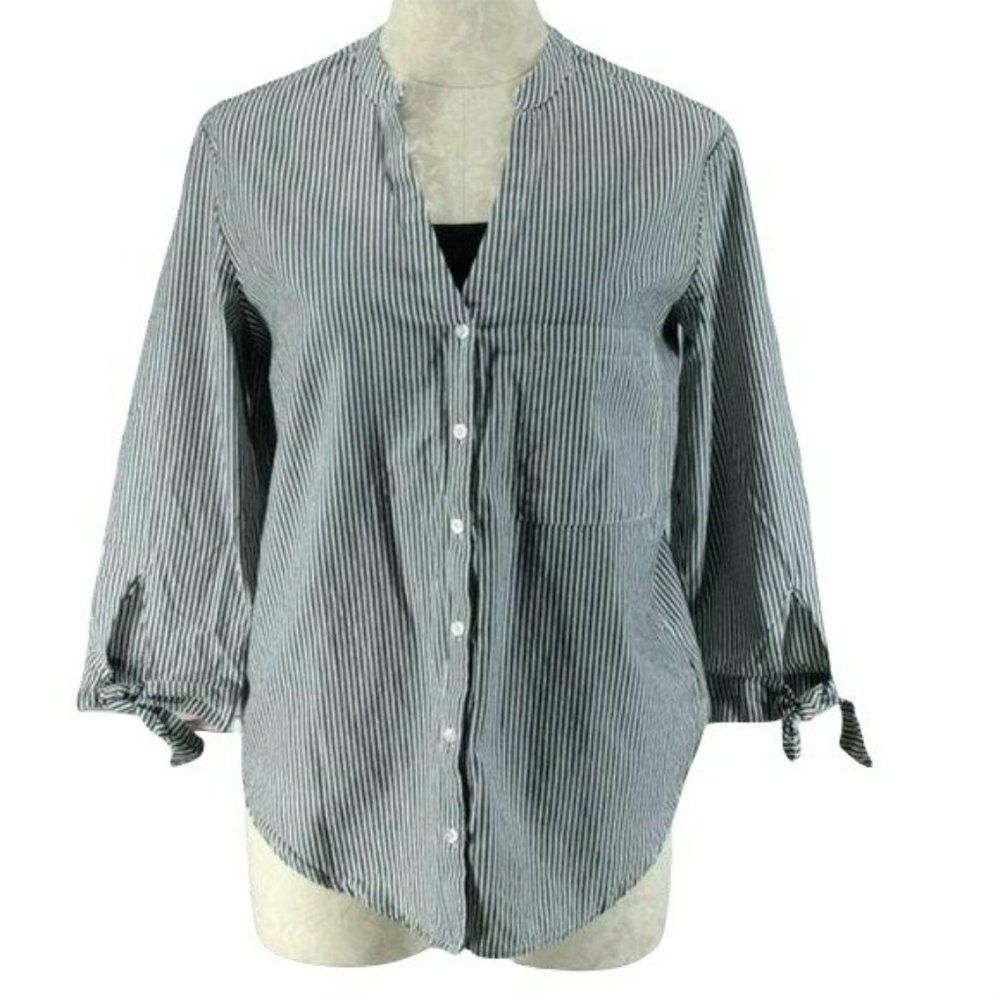 Kensie Jeans Striped Button Down Shirt Bow Sleeve‎ Small